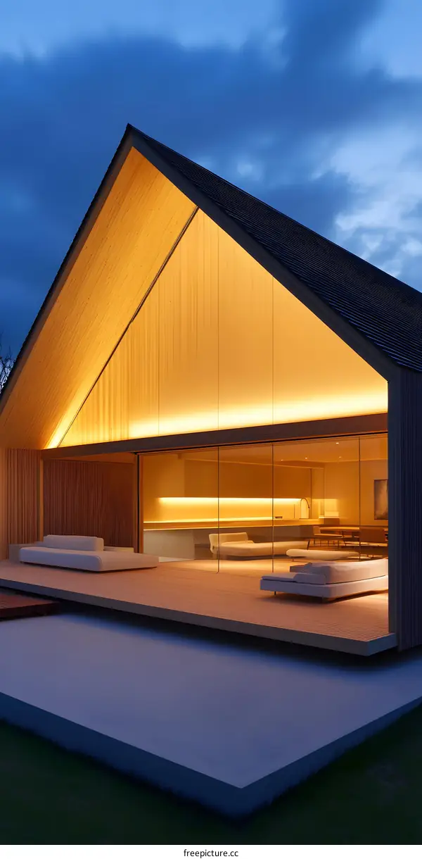 Modern Wooden House with Glass Walls and a Large Deck