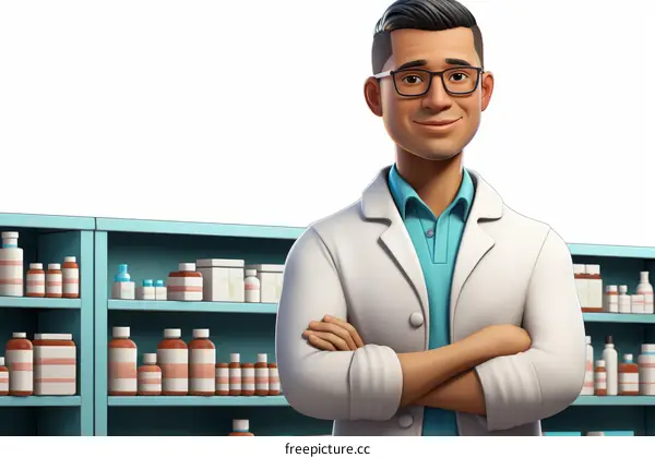 Hispanic Male Pharmacist Working in a Pharmacy