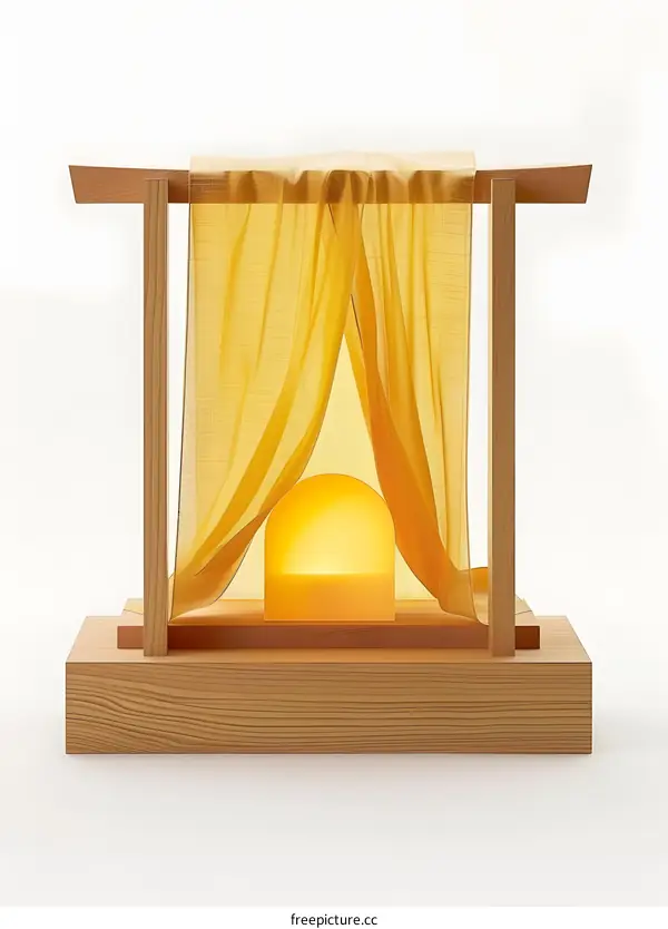 Wooden Frame Lamp With Yellow Cloth