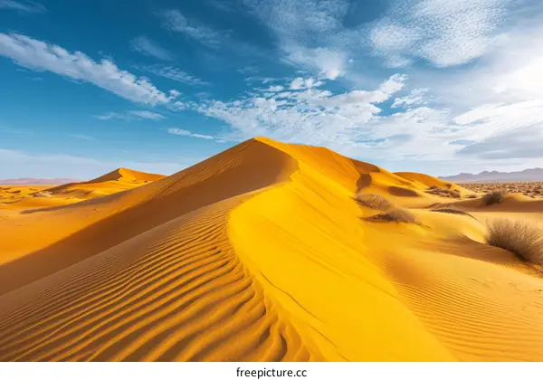 A vast expanse of sand dunes in the Sahara desert of Africa
