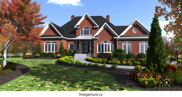 Brick House with Fall Foliage