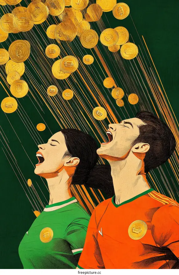 Celebrating Success with Gold Coins Falling