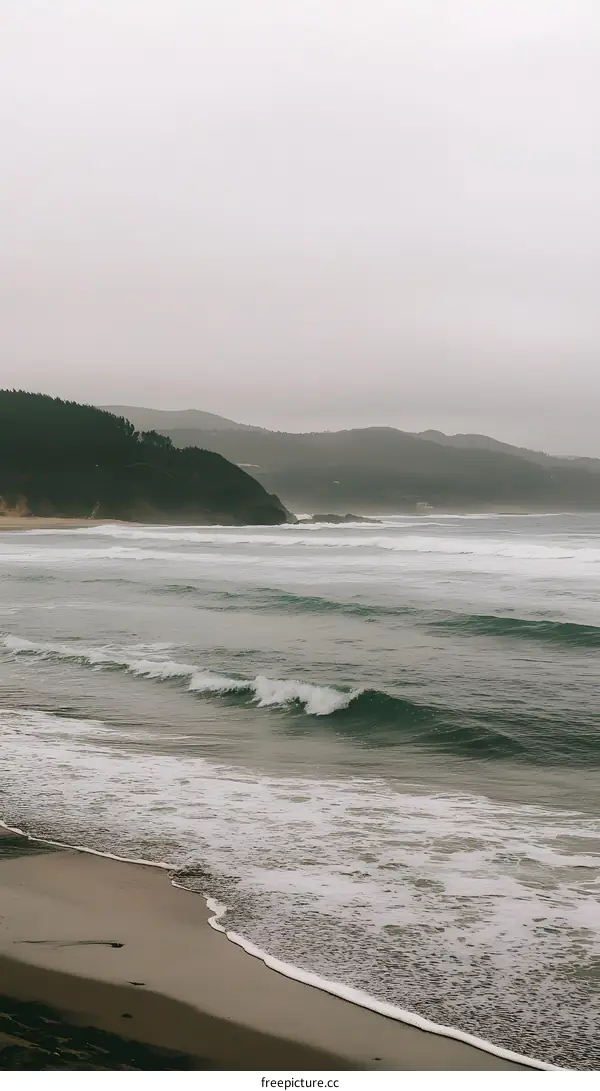 Ocean Waves Crashing On Sandy Beach