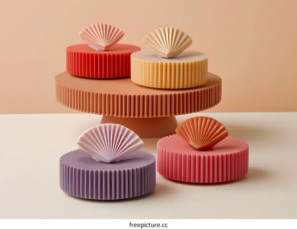 Pastel Color Decorative Fan Shaped Objects on a Stand
