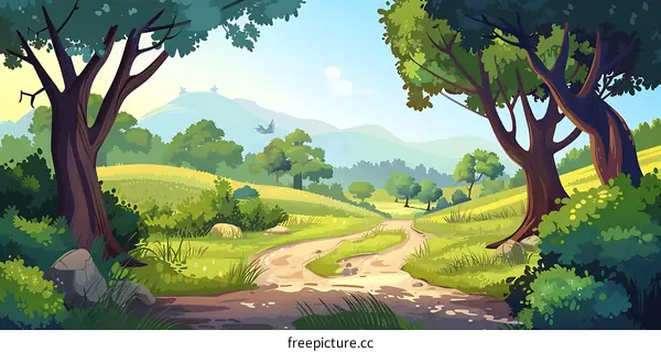 Green Forest Landscape With Winding Path