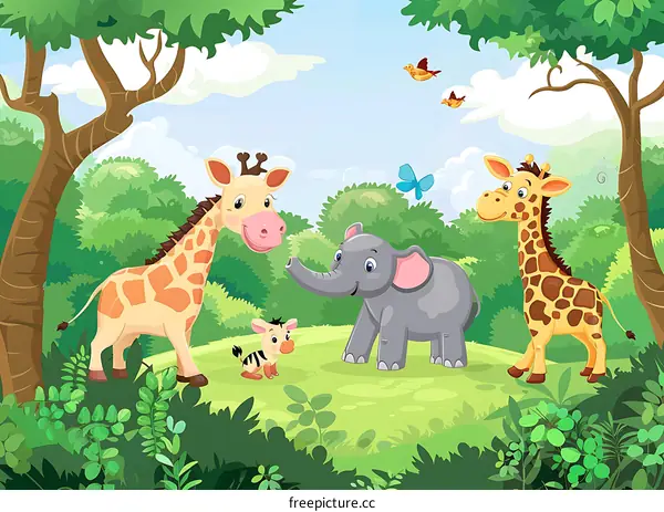 Cute Cartoon Animals in the Forest