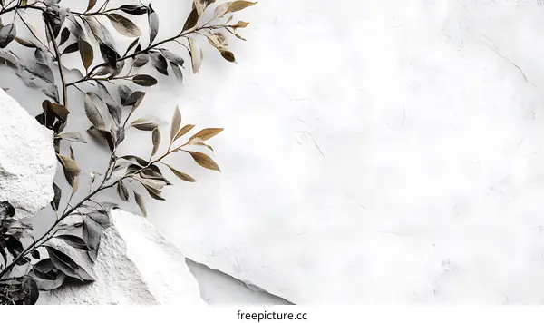 White Wall With Brown Leaf Branch Background