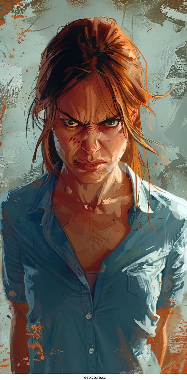 Angry Woman Portrait with Red Hair