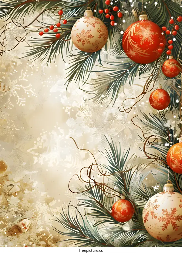 Vintage Christmas Ornaments and Pine Branches