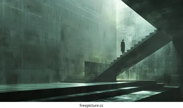 Solitary figure in an empty concrete room