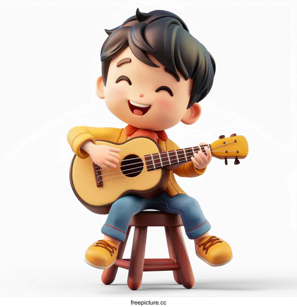 [Transparent Background PNG]3D Boy Playing Guitar