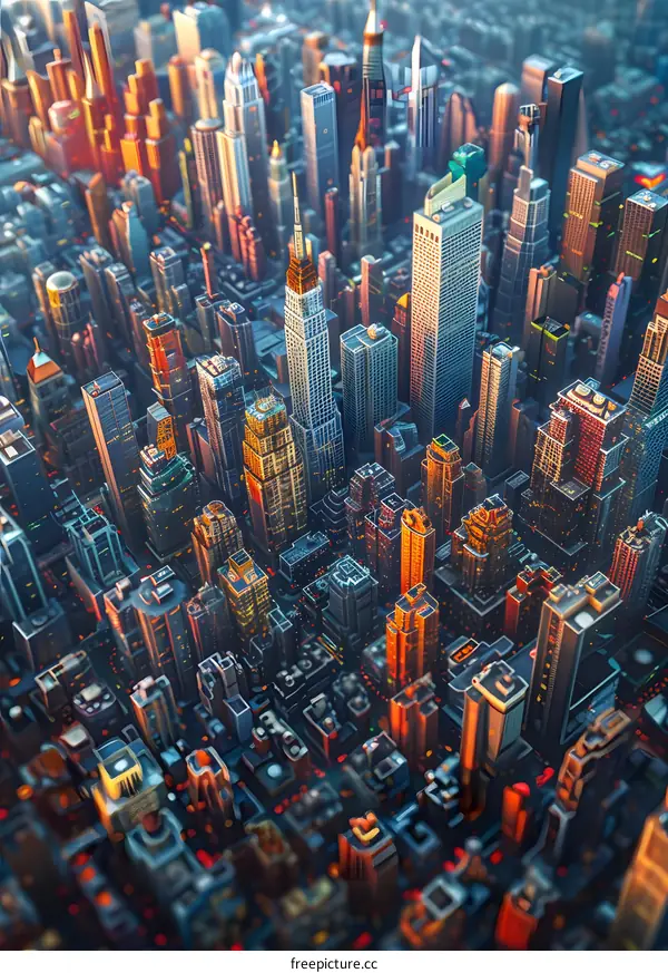 A miniature model of a city with skyscrapers.