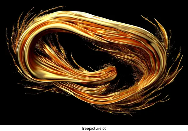 3D rendering of a twisted gold ribbon on a black background