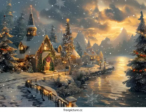 Snowy Christmas Village Landscape