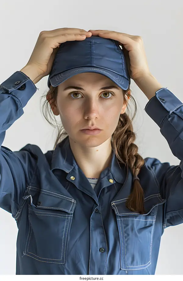 Young Woman Adjusting Her Cap