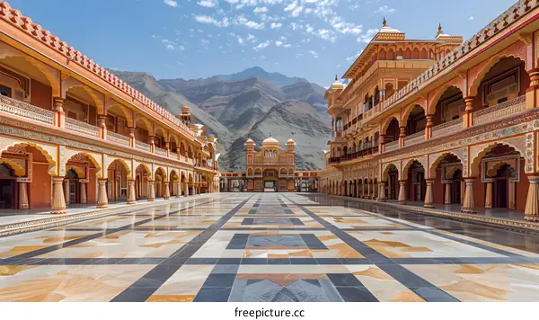 The courtyard of the Birla Temple in Jaipur, Rajasthan, India