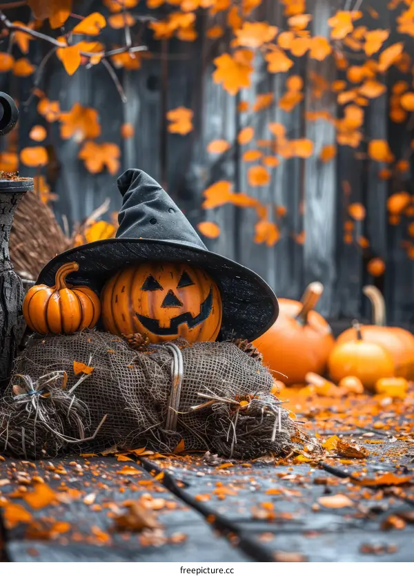 Halloween Pumpkin with Witch's Hat