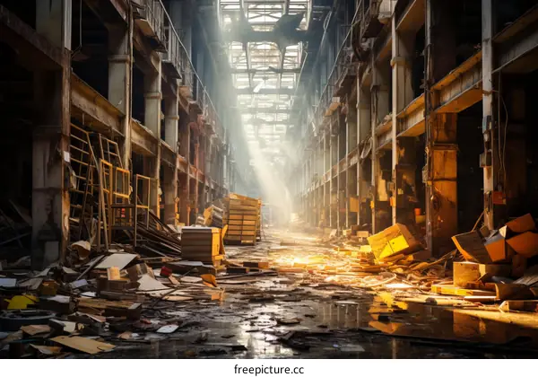 The remains of an abandoned factory building