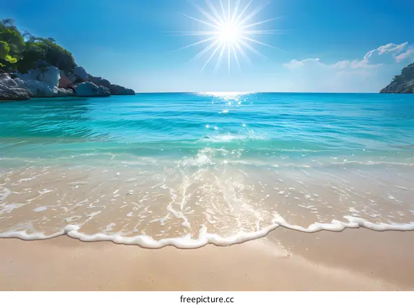 Tropical beach with turquoise water and white sand