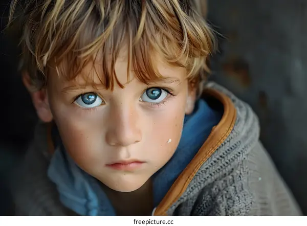 Portrait of a young boy with blue eyes