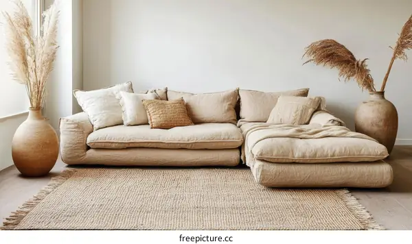 Beige Sectional Sofa in Modern Living Room