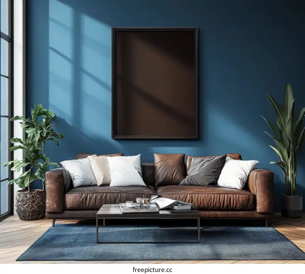 Modern Living Room Mockup with Empty Frame