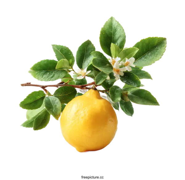 [Transparent Background PNG]Fresh Lemon Branch with Flowers and Leaves