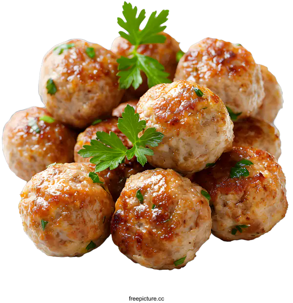 [Transparent Background PNG]Homemade meatballs with parsley