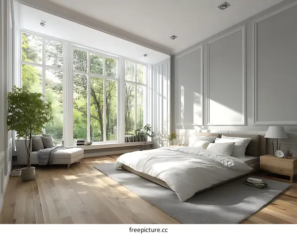 Modern Bedroom with Large Windows and Natural Light