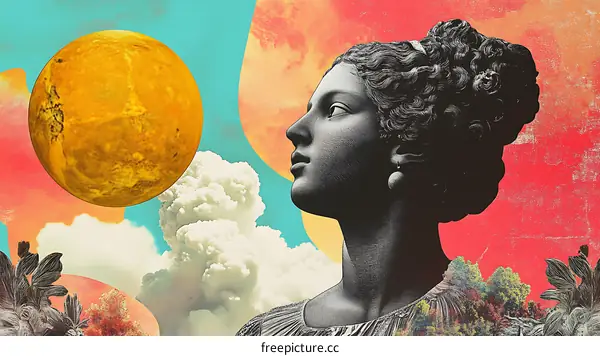Collage of Woman and Sky with a Yellow Sphere