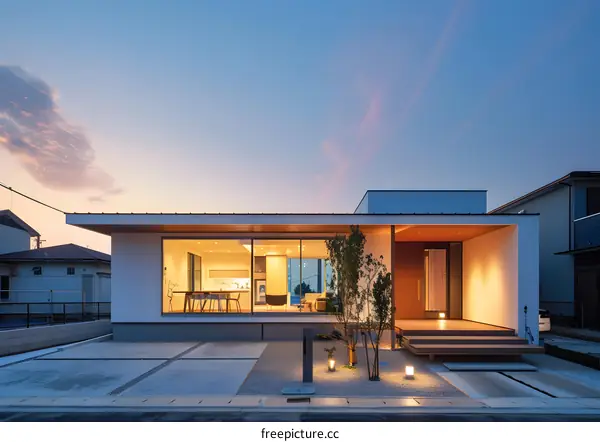 Modern Minimalist House with Large Windows and Wood Accents