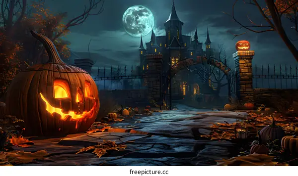 Halloween Pumpkin and Haunted House