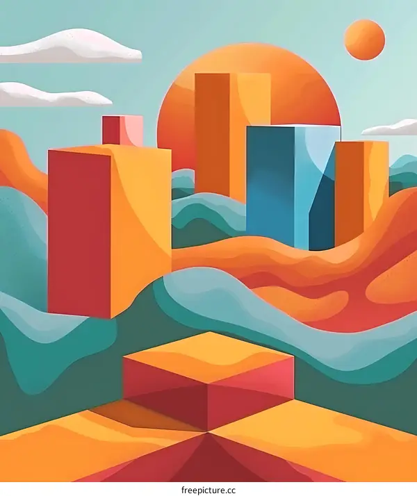 Abstract Illustration of a City Skyline With a Sunset Background