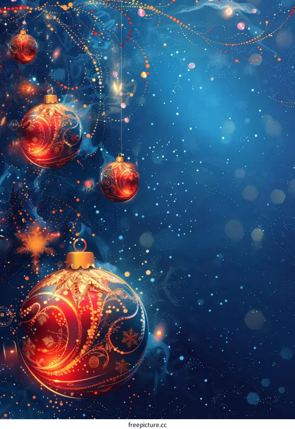 Christmas Background with Hanging Red and Golden Balls