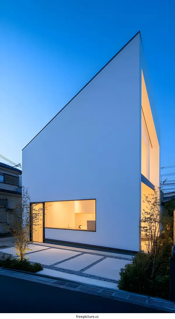 Modern Minimalist White House with Geometric Design and Large Window