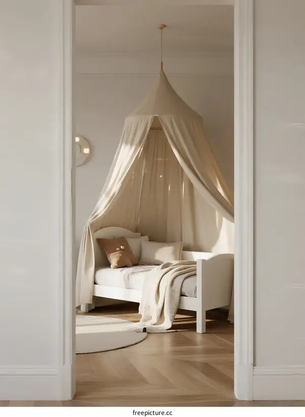 Elegant Bedroom with Canopy Bed and Soft Lighting