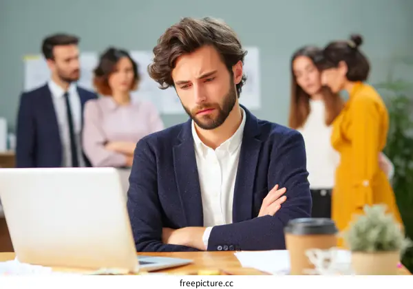 Caucasian Businessman Stressed in Office