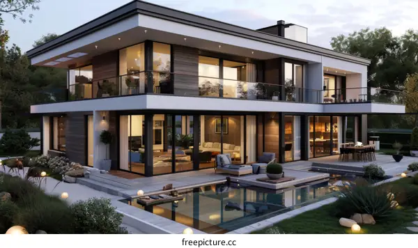 Modern house exterior with pool