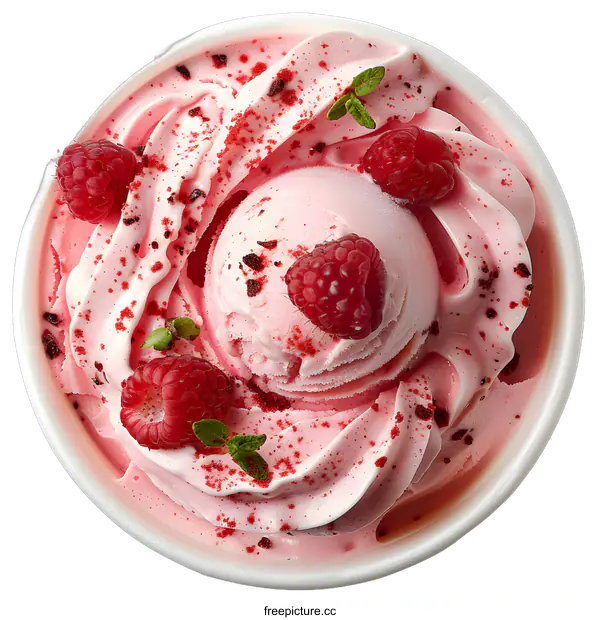 [Transparent Background PNG]Raspberry ice cream with mint on top
