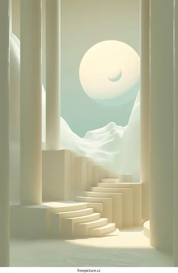 Abstract Minimalist 3D Illustration of a Staircase in a White Room