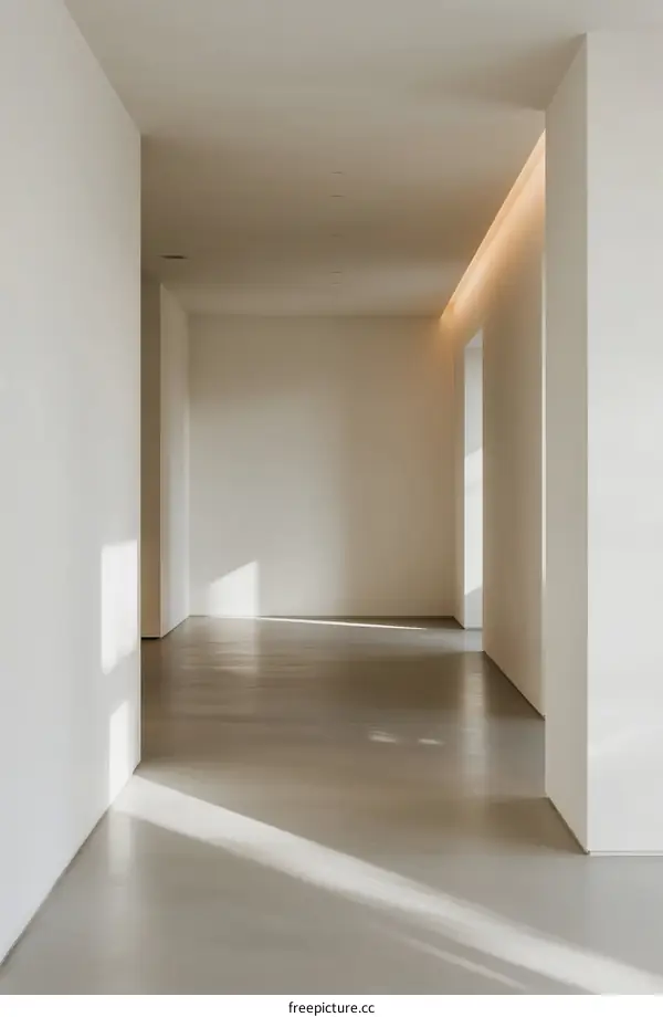 Bright and spacious empty interior with white walls and smooth floor