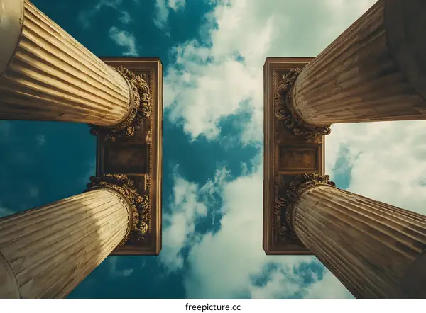 Pillars of Ancient Architecture Against a Cloudy Sky
