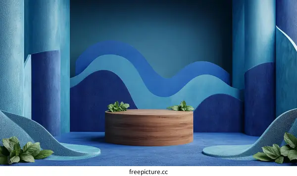 Modern Minimalist Blue Display Podium Scene