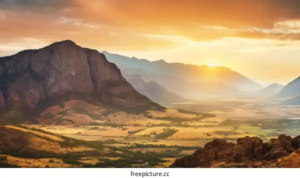 High resolution photography of a mountain landscape at sunset