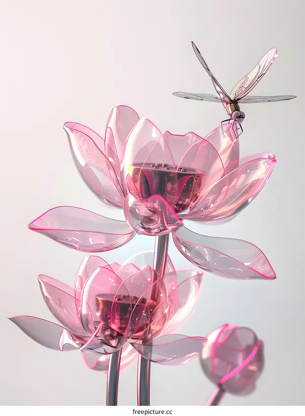 Pink lotus flower and dragonfly