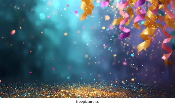 Colorful Festive Celebration Background with Confetti and Ribbons