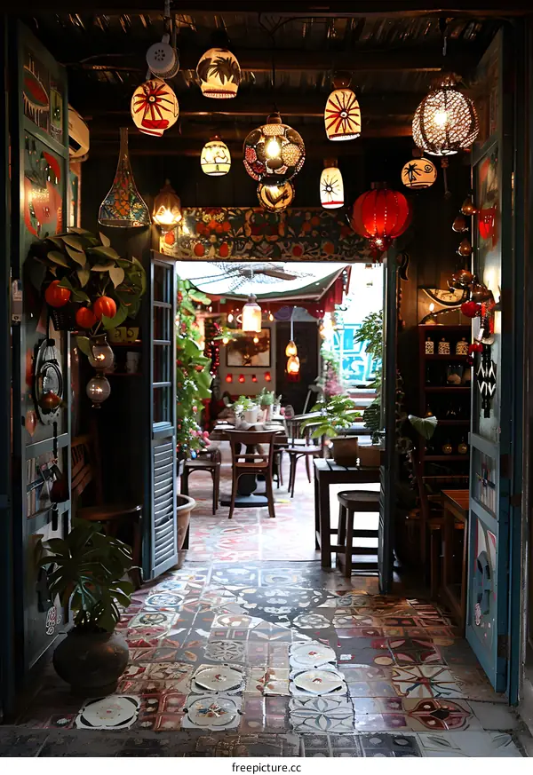 Vintage Lantern Decor In The Entrance Of A Cafe
