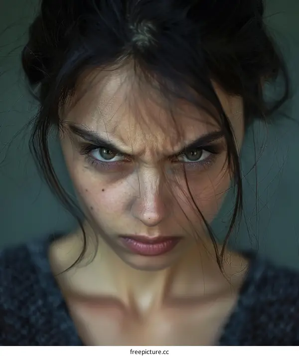 portrait of a young woman with an angry expression on her face