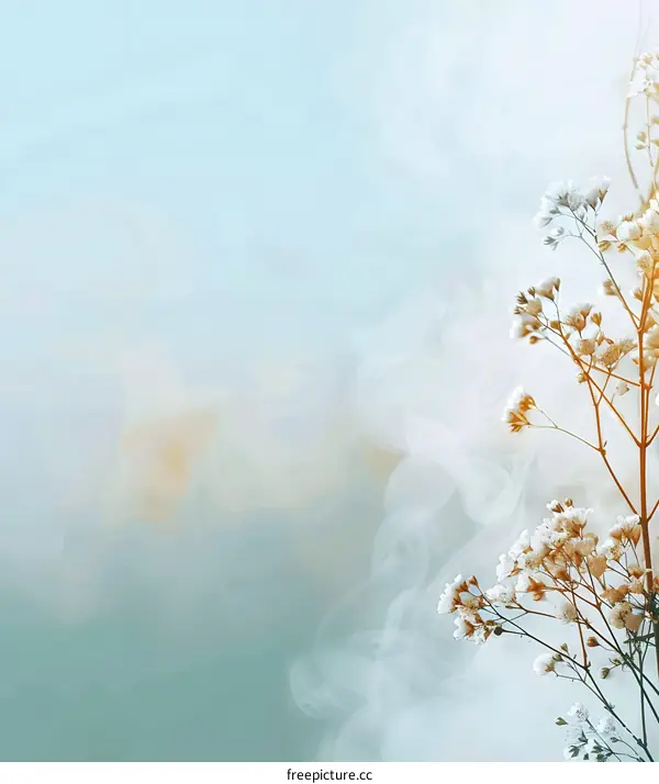 White Flowers With Smoke On Blue Background
