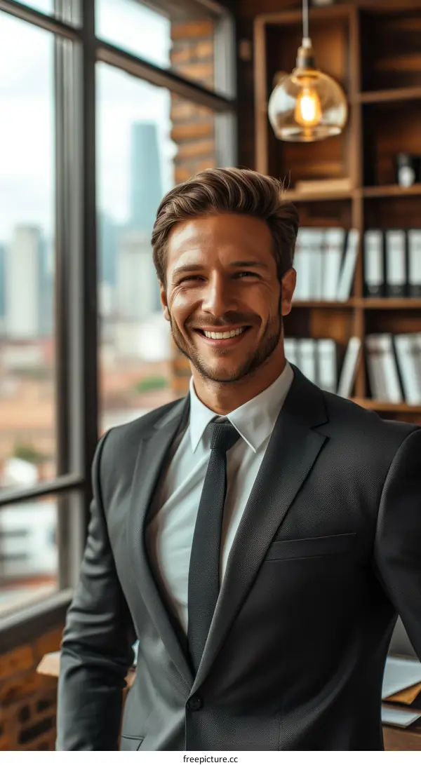 Headshot of a young professional man in a suit smiling